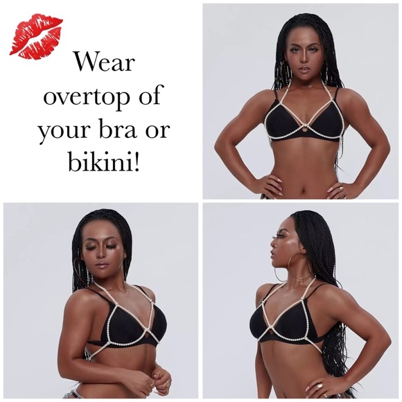 Stunning White Pearl Cage Bra Harness with Ribbon - Picture 7 of 16